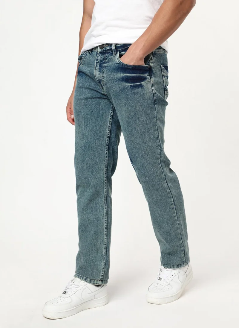 أوربانو فاشن Urbano Fashion Men's Ice Blue Regular Fit Heavy Washed Denim Jeans Stretchable